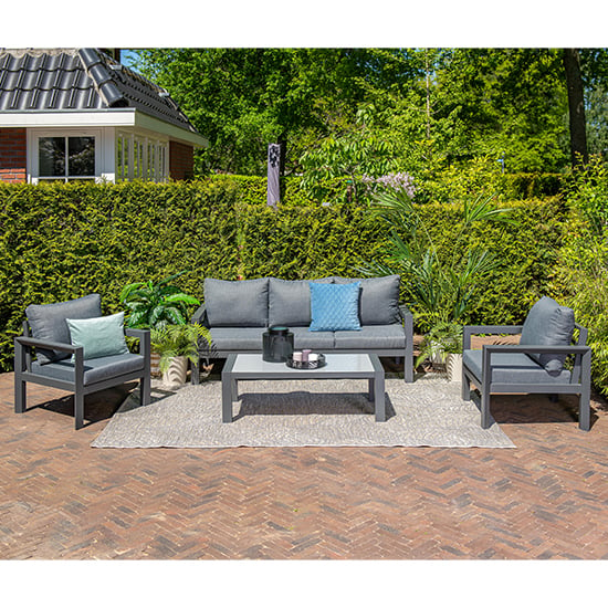 Photo of Zeal outdoor fabric lounge set with coffee table in mystic grey