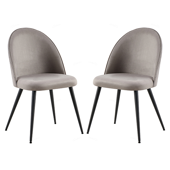 Read more about Zebulon grey velvet dining chairs with black metal legs in pair