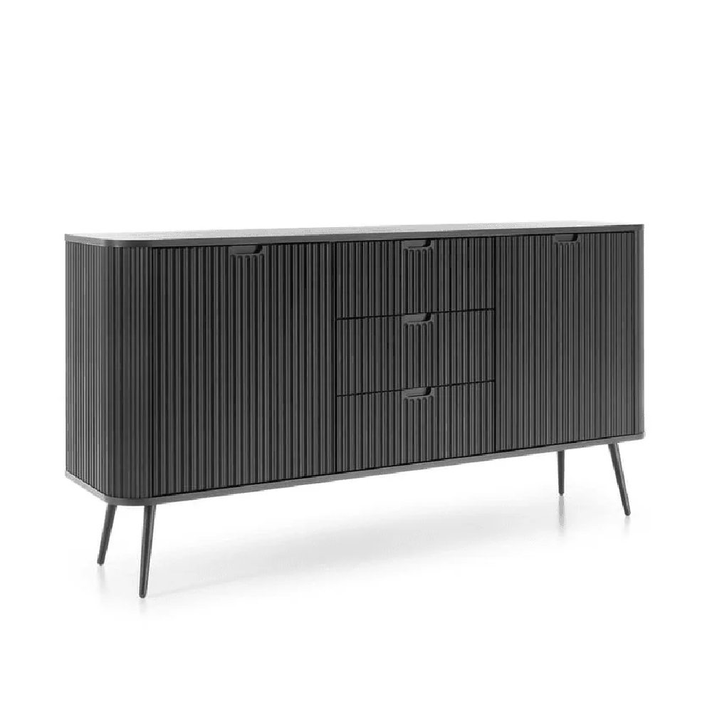 Zebulon Wooden Sideboard With 2 Doors And 3 Drawers In Black