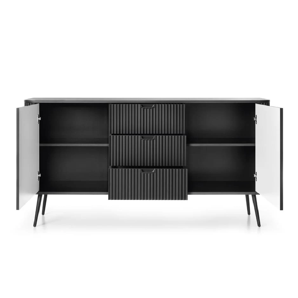 Zebulon Wooden Sideboard With 2 Doors And 3 Drawers In Black