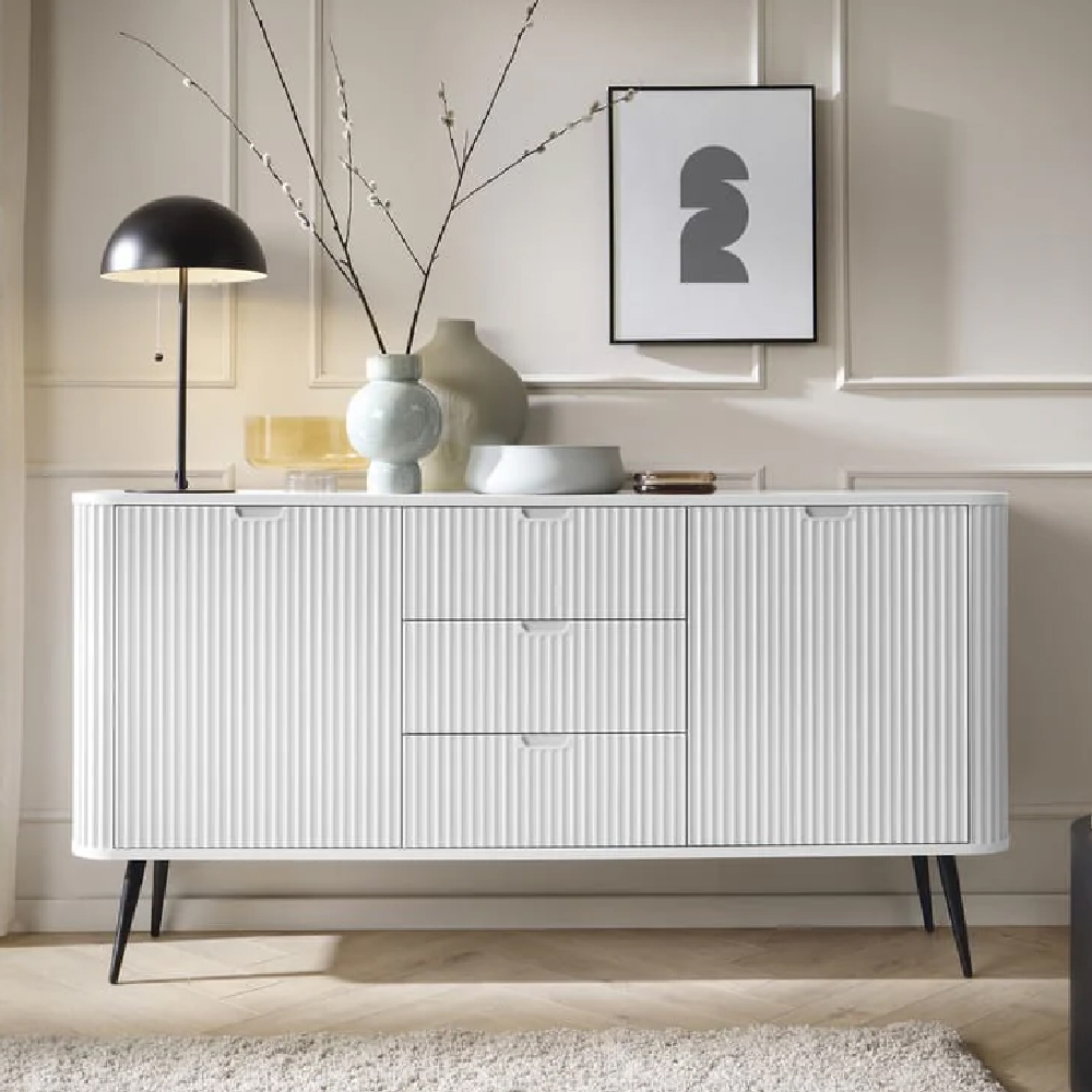 Read more about Zebulon wooden sideboard with 2 doors and 3 drawers in white