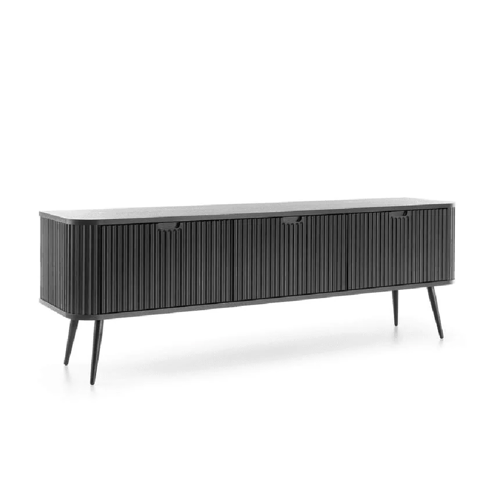 Zebulon Wooden TV Stand With 3 Doors In Black
