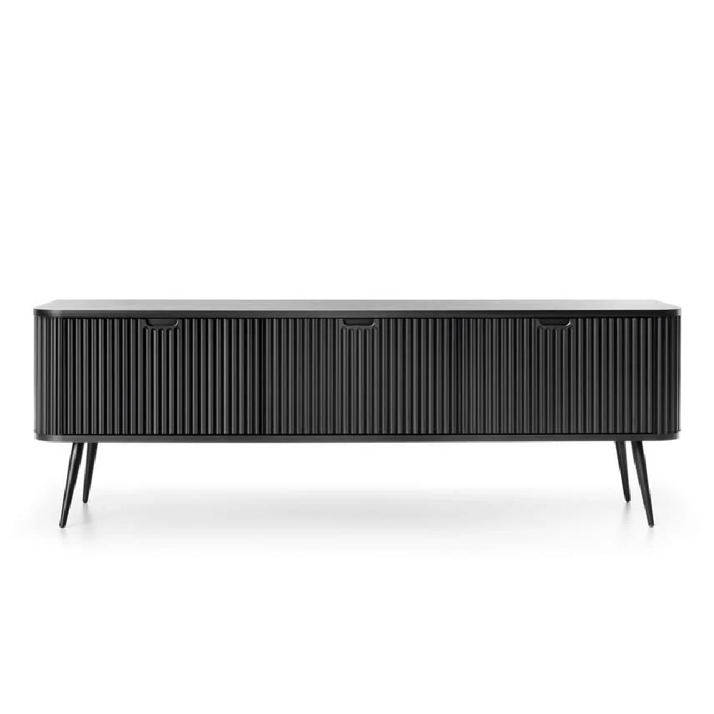 Zebulon Wooden TV Stand With 3 Doors In Black