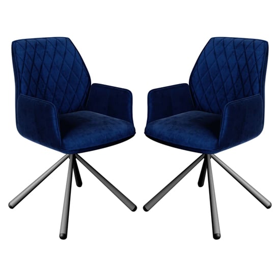 Zekrot Swivel Blue Velvet Fabric Dining Chairs In Pair
