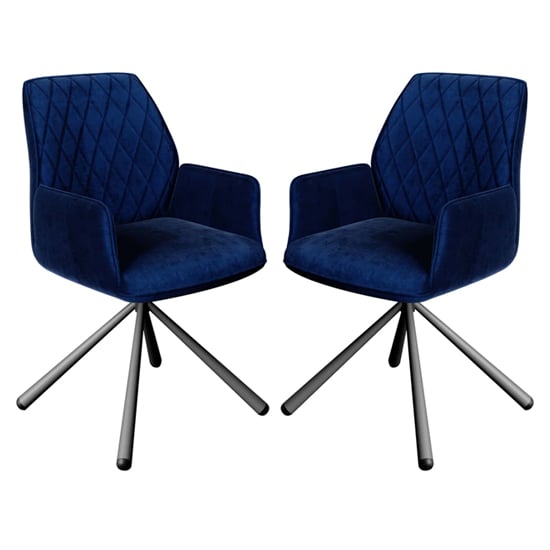 Zekrot Swivel Blue Velvet Fabric Dining Chairs In Pair