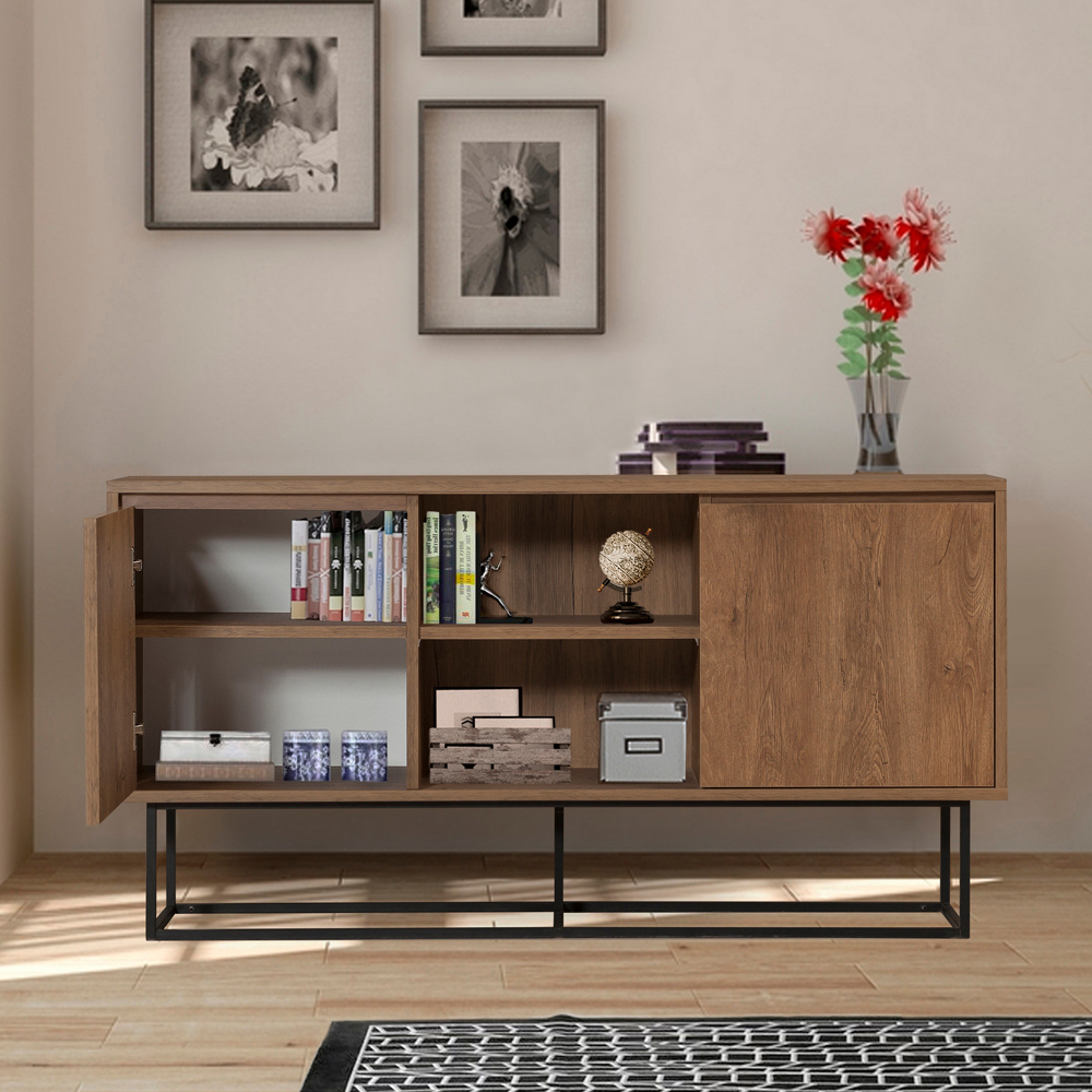 Zela Wooden Console Table with 2 Doors in Walnut and Black