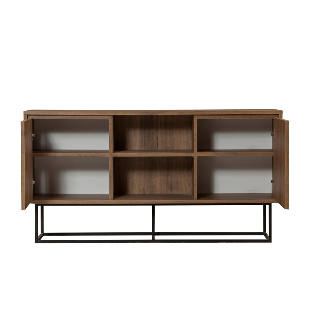 Zela Wooden Console Table with 2 Doors in Walnut and Black
