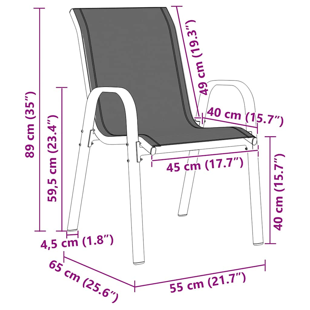 Zelaro Garden Black Textilene Fabric Dining Chairs in Pair