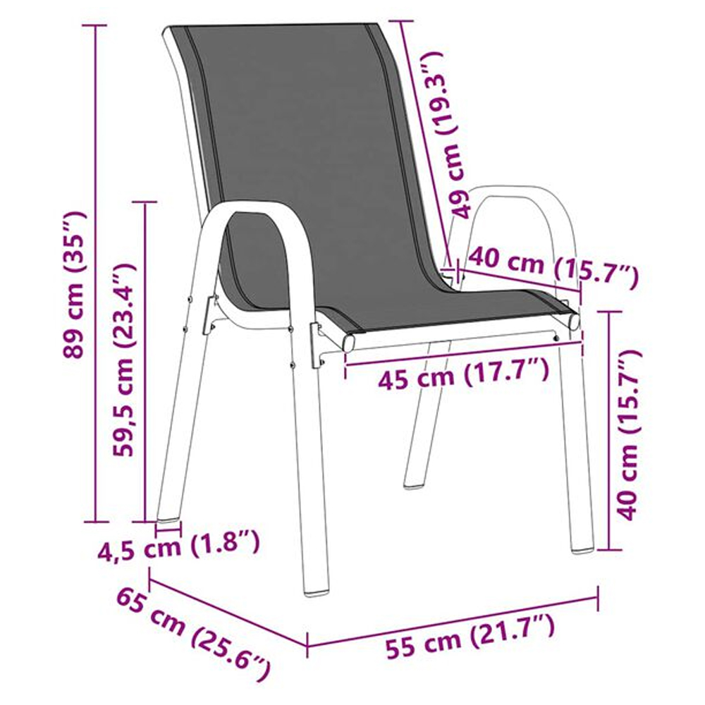Zelaro Garden Grey Textilene Fabric Dining Chairs in Pair