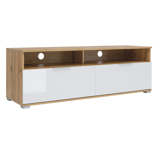 Zele High Gloss TV Stand With 2 Drawers In Wotan Oak And White