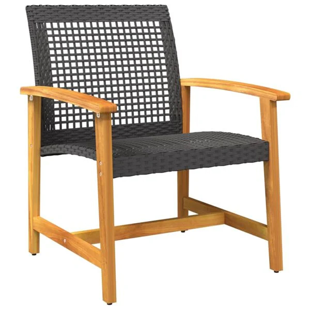 Zelivo Garden Black Poly Rattan Armchair with Acacia Wood Frame in Pair