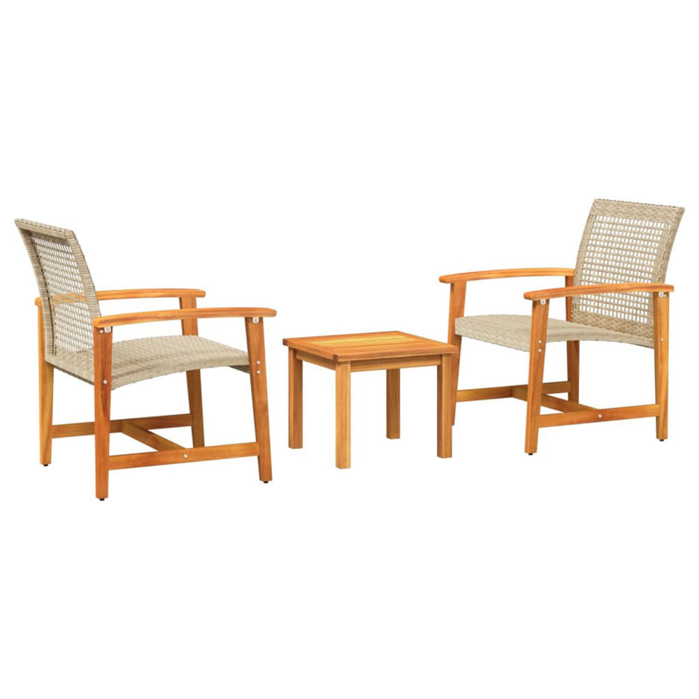 Zelivo Garden Poly Rattan Bistro Set with Acacia Wood Frame in Beige