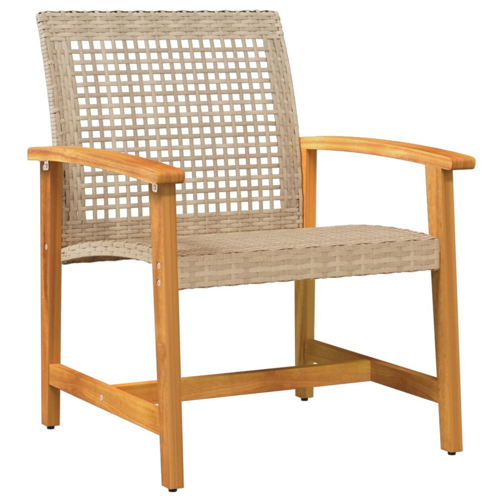 Zelivo Garden Poly Rattan Bistro Set with Acacia Wood Frame in Beige