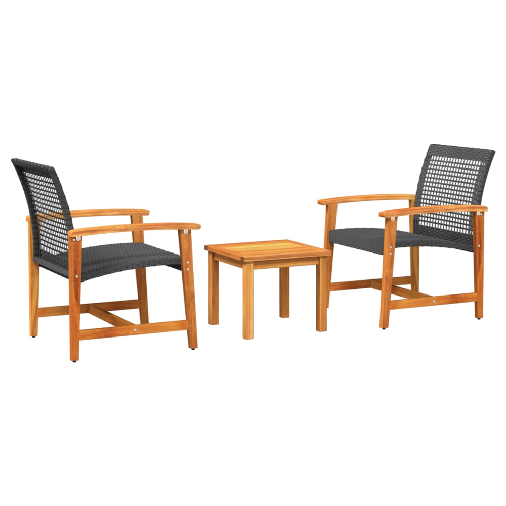 Zelivo Garden Poly Rattan Bistro Set with Acacia Wood Frame in Black