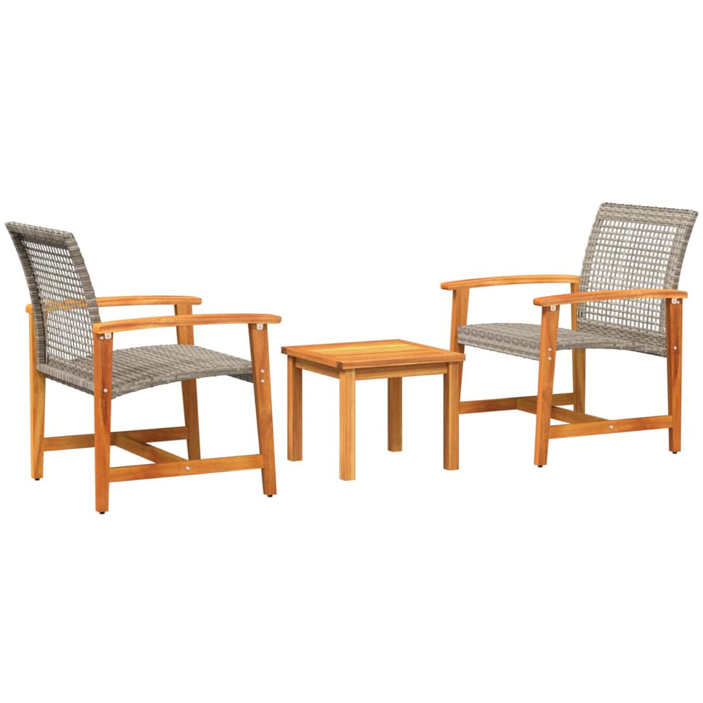 Zelivo Garden Poly Rattan Bistro Set with Acacia Wood Frame in Grey