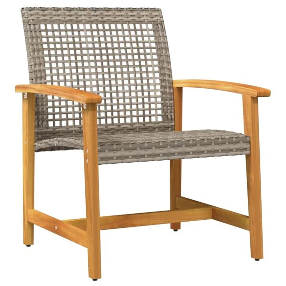 Zelivo Garden Poly Rattan Bistro Set with Acacia Wood Frame in Grey