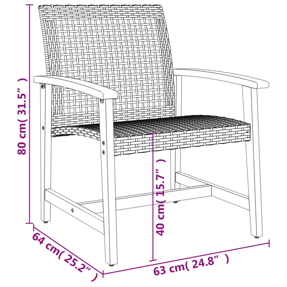 Zelivo Garden Poly Rattan Bistro Set with Acacia Wood Frame in Grey