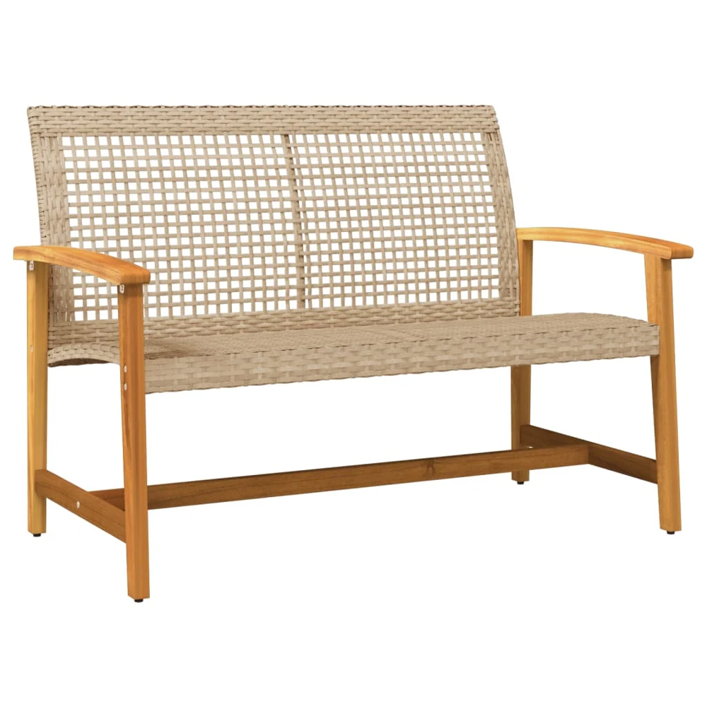 Zelivo Garden Poly Rattan Seating Bench with Acacia Wood Frame in Beige