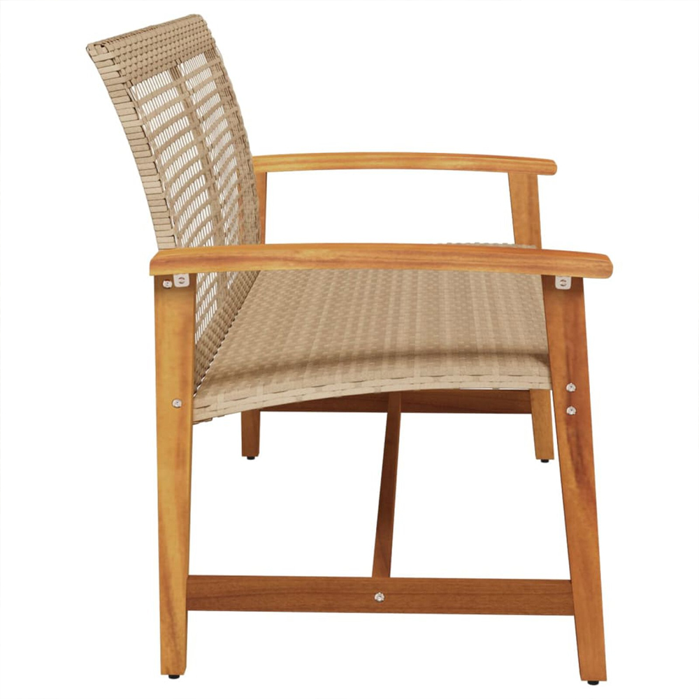 Zelivo Garden Poly Rattan Seating Bench with Acacia Wood Frame in Beige