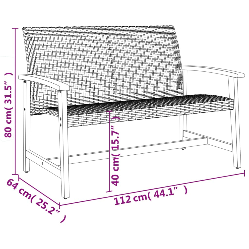 Zelivo Garden Poly Rattan Seating Bench with Acacia Wood Frame in Beige