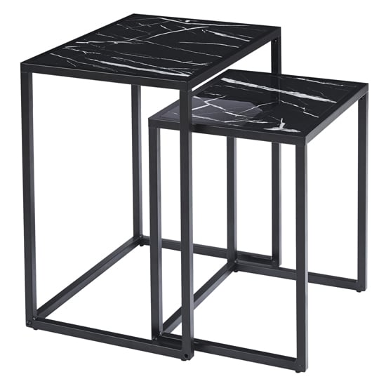 Zell Wooden Nest Of 2 Tables In Black Marble Effect