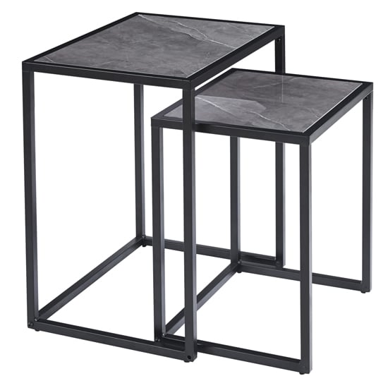 Zell Wooden Nest Of 2 Tables In Grey Marble Effect