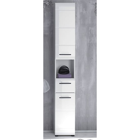 Badplaats Storage cabinet Montreal 131cm height white high gloss Storage cabinet tall cupboard bathroom furniture 