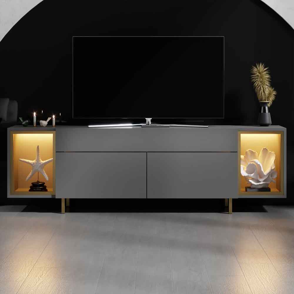 Zenith Wooden LED TV Stand with 2 Doors in Anthracite and Gold