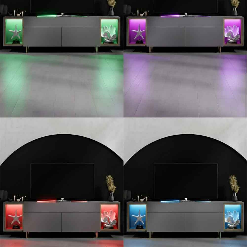 Zenith Wooden LED TV Stand with 2 Doors in Anthracite and Gold