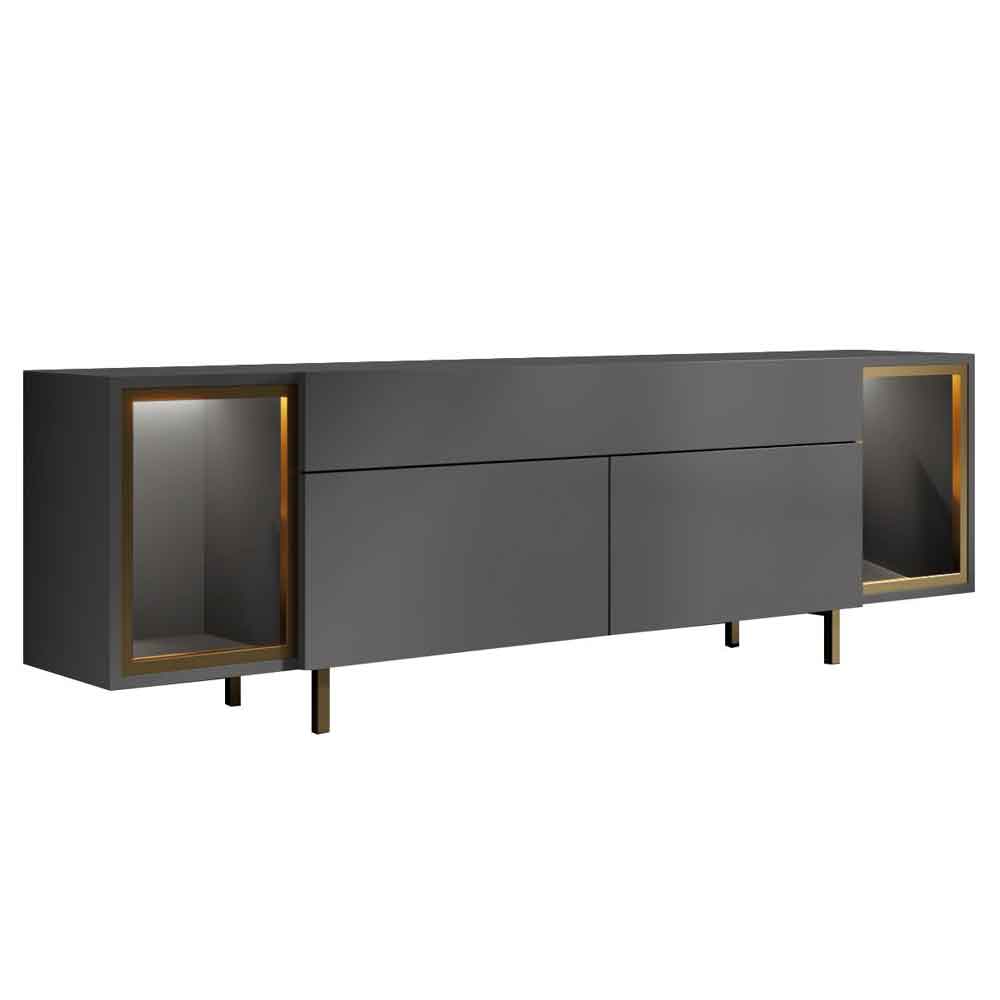 Zenith Wooden LED TV Stand with 2 Doors in Anthracite and Gold