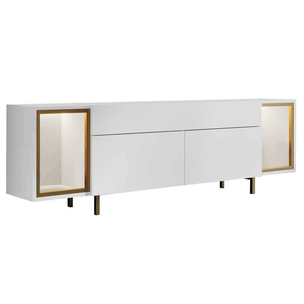 Zenith Wooden LED TV Stand with 2 Doors in White and Gold
