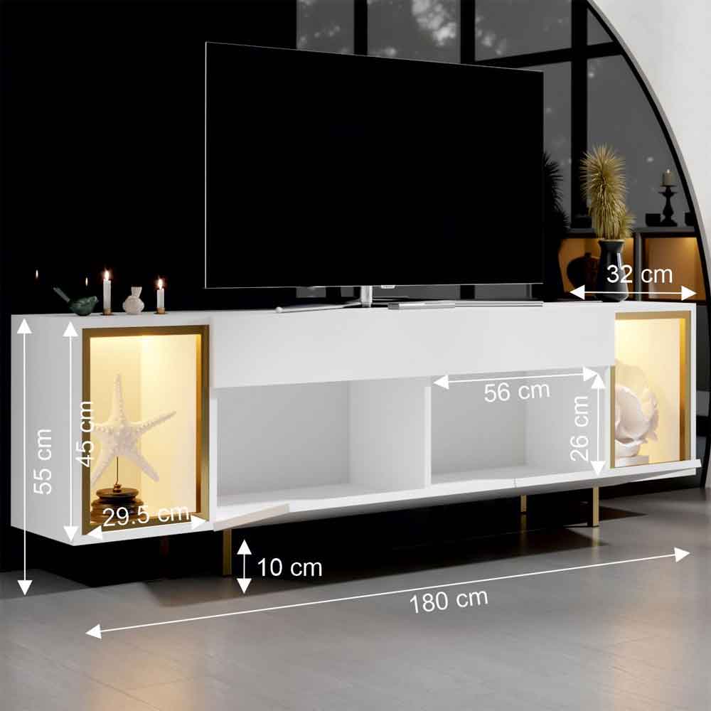 Zenith Wooden LED TV Stand with 2 Doors in White and Gold