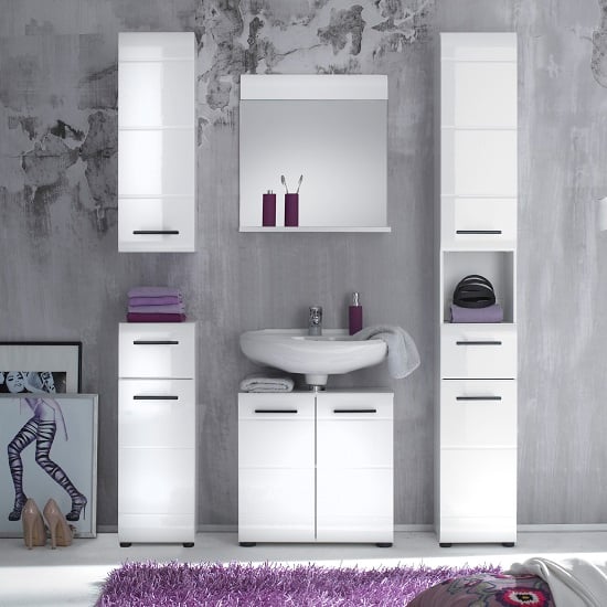 Zenith Bathroom Furniture Set 3 In White With High Gloss Fronts