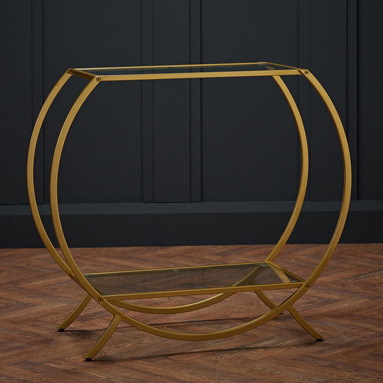 Zennor Clear Glass Shelves Console Table With Gold Frame