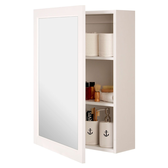 Zennor Mirrored Wall Cabinet In White With 2 Inner Shelves_3