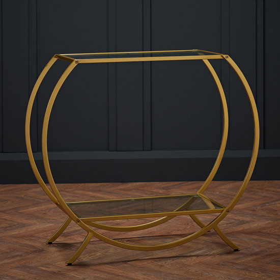 Zenark Glass Shelves Console Table With Gold Frame_2