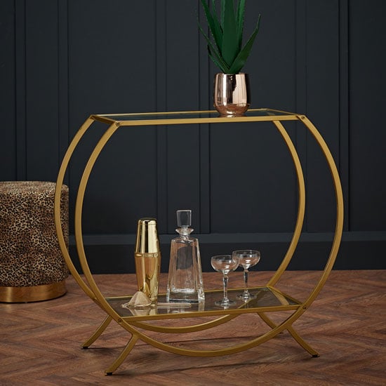Zenark Glass Shelves Console Table With Gold Frame