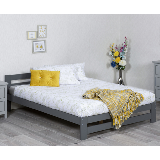 Photo of Zenota wooden double bed in grey