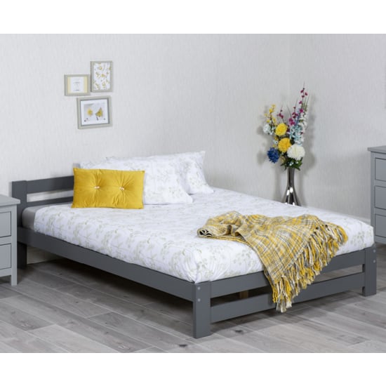 Zenota Wooden Small Double Bed In Grey