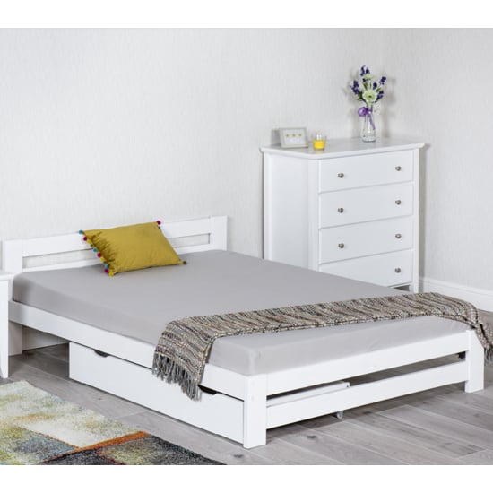 Read more about Zenota wooden small double bed in white