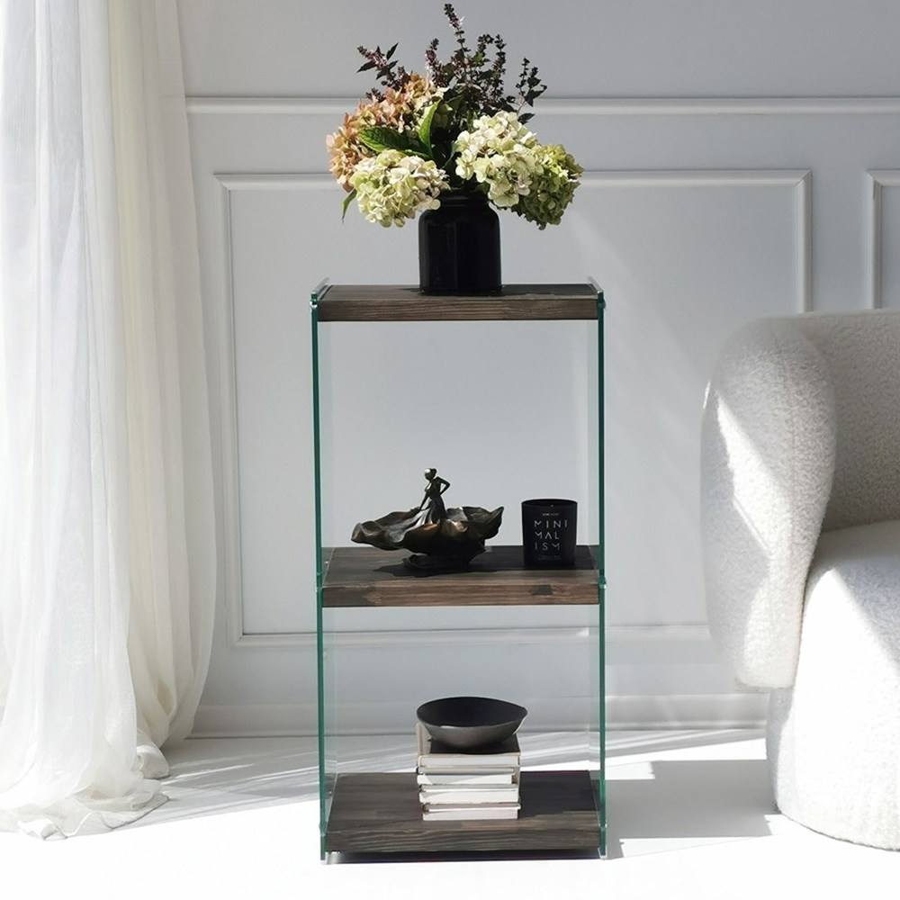 Zerano Tempered Glass Frame Bookcase With 3 Solid Wood Anthracite Shelves