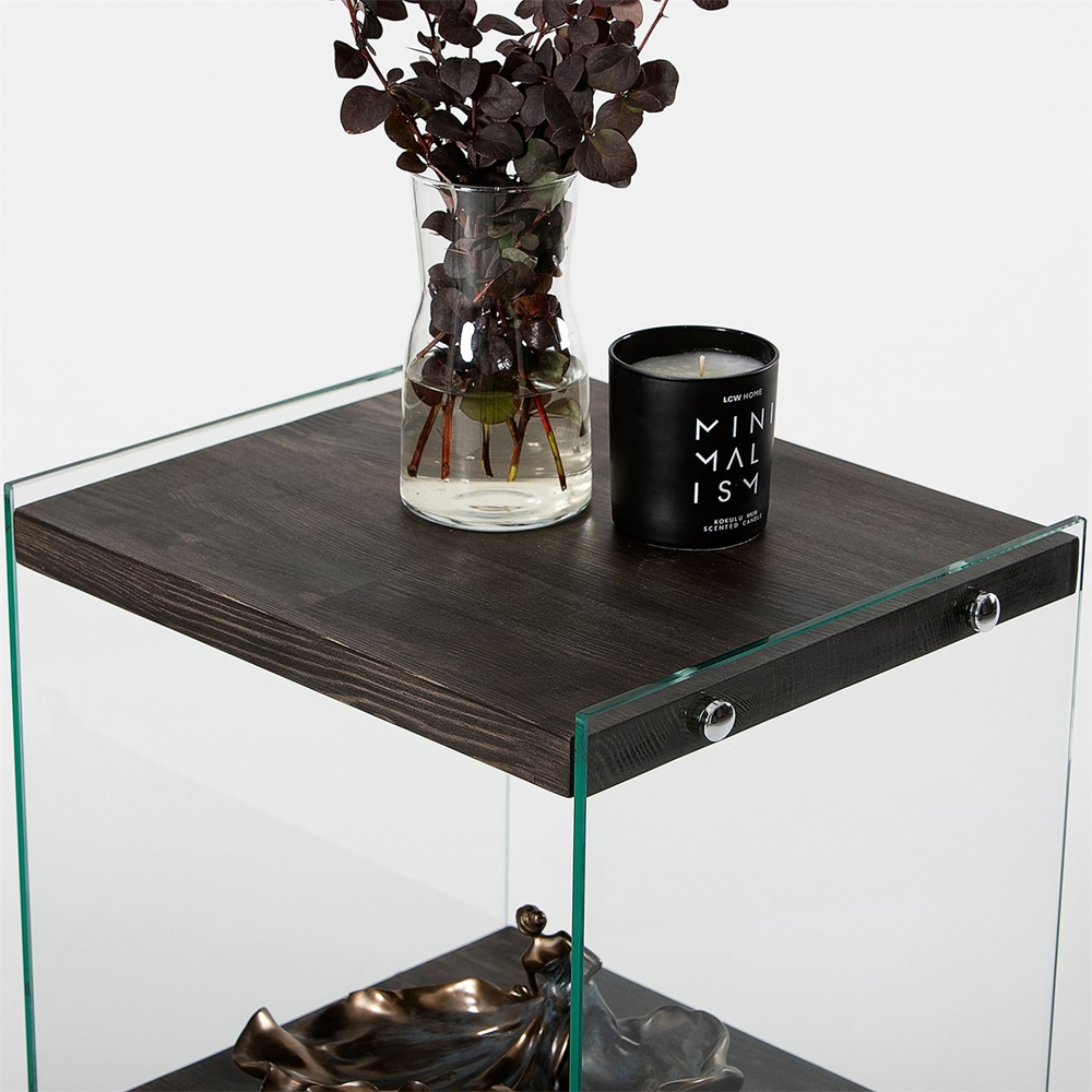 Zerano Tempered Glass Frame Bookcase With 3 Solid Wood Anthracite Shelves