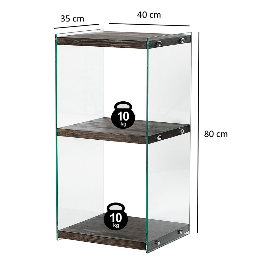 Zerano Tempered Glass Frame Bookcase With 3 Solid Wood Anthracite Shelves