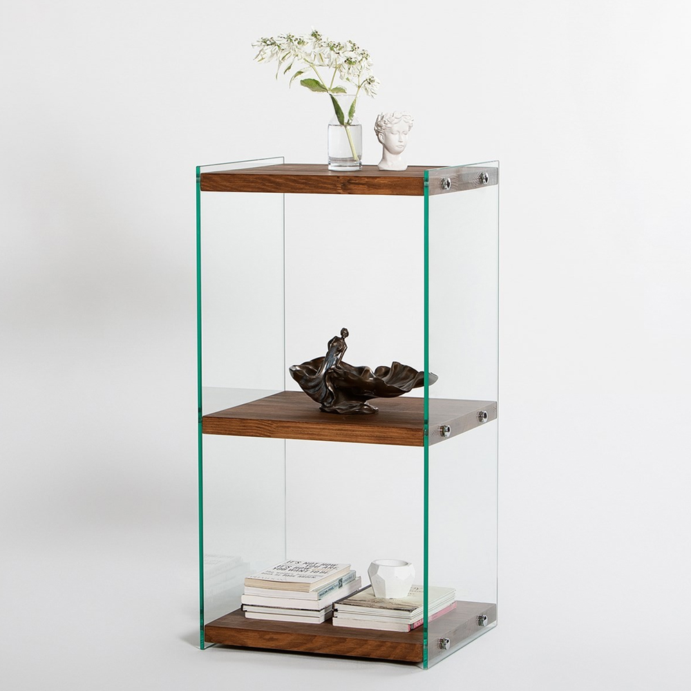 Zerano Tempered Glass Frame Bookcase With 3 Solid Wood Natural Shelves