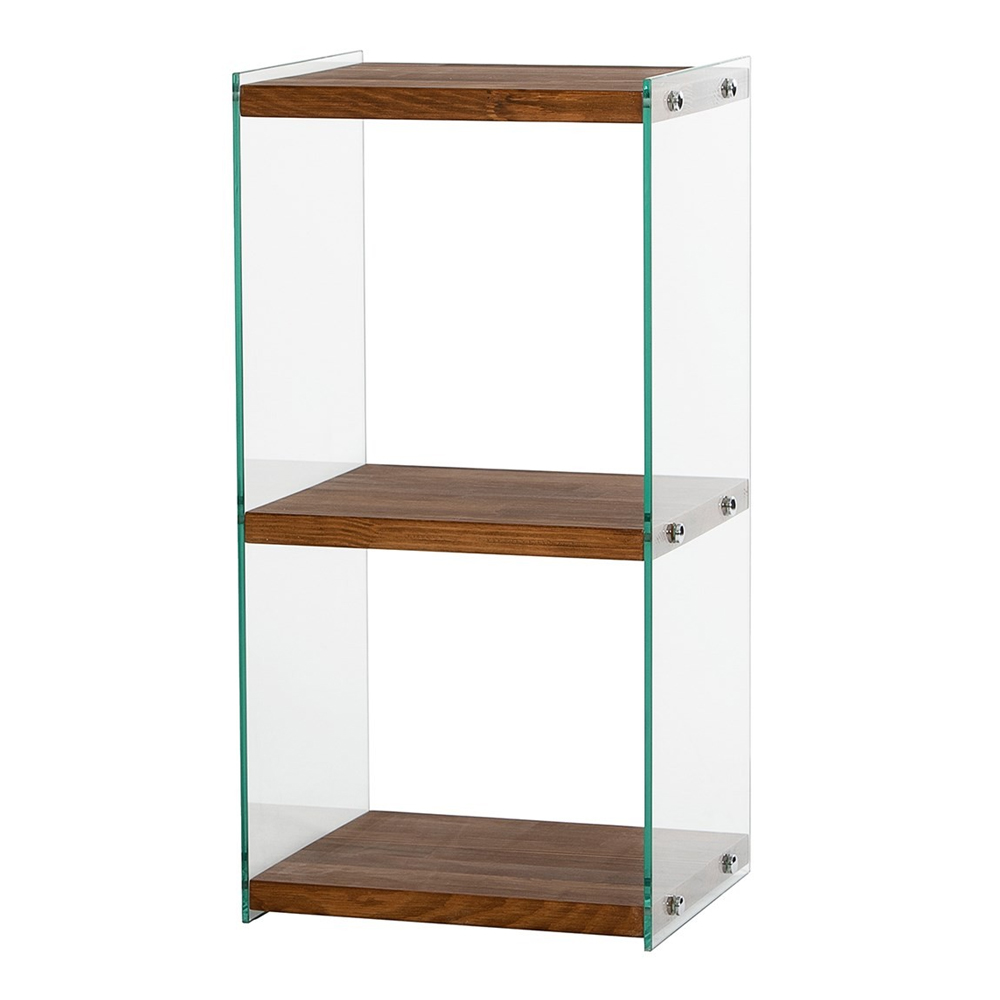 Zerano Tempered Glass Frame Bookcase With 3 Solid Wood Natural Shelves
