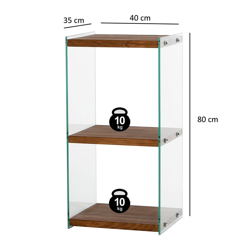 Zerano Tempered Glass Frame Bookcase With 3 Solid Wood Natural Shelves