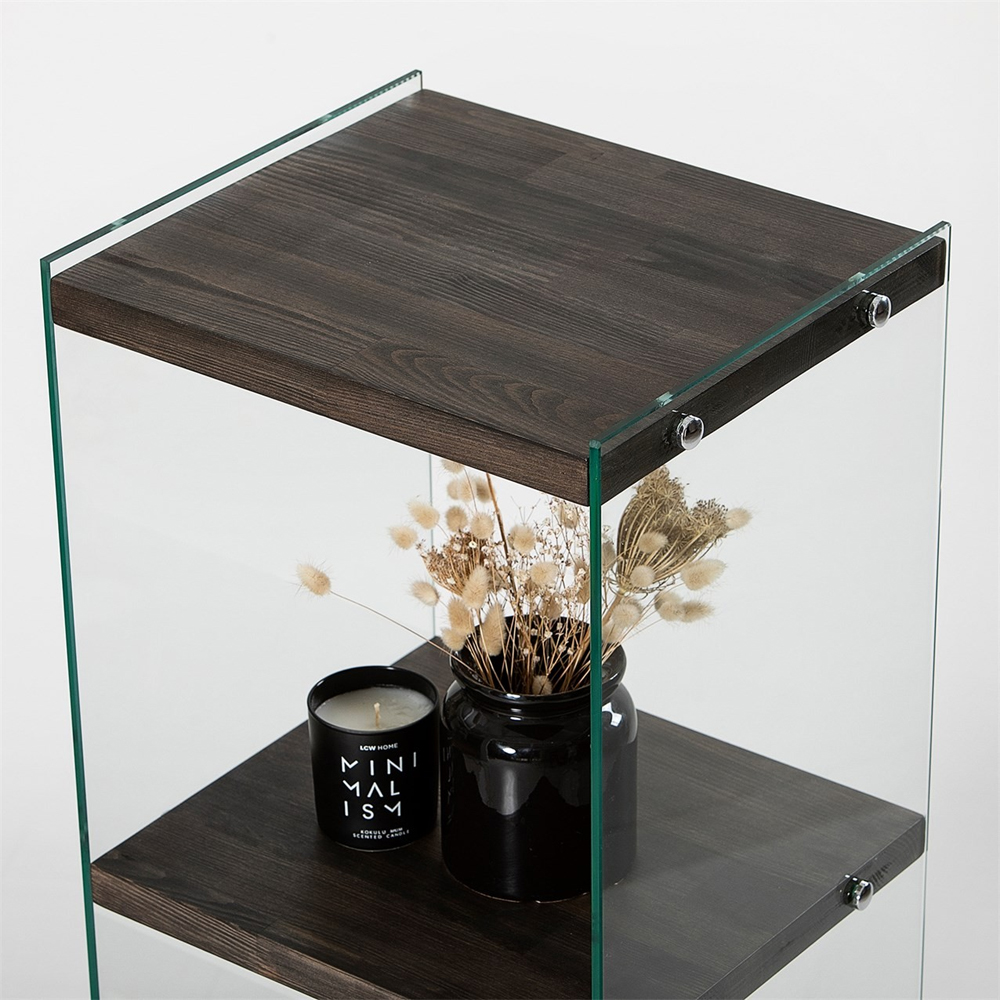 Zerano Tempered Glass Frame Bookcase With 4 Solid Wood Anthracite Shelves