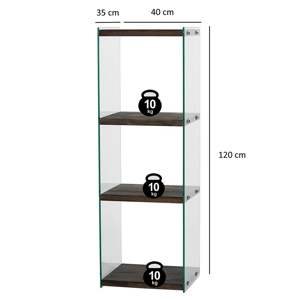 Zerano Tempered Glass Frame Bookcase With 4 Solid Wood Anthracite Shelves