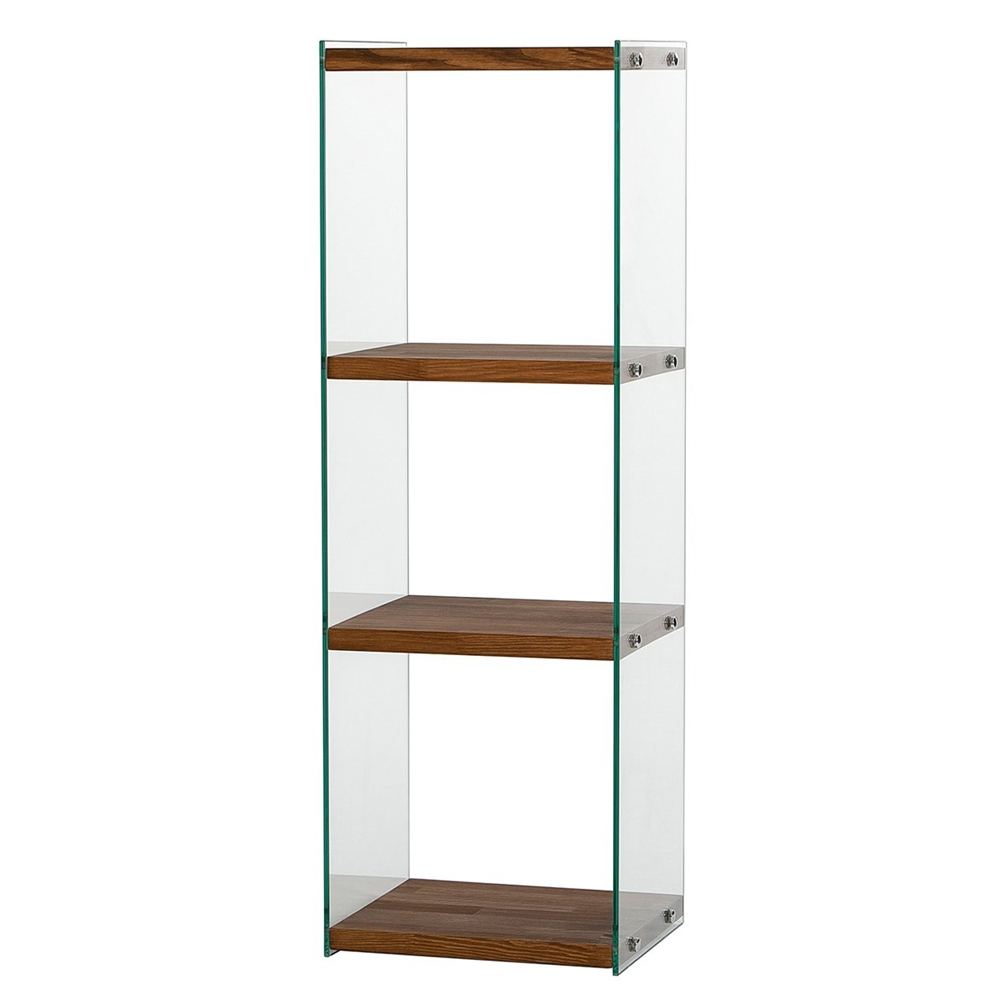 Zerano Tempered Glass Frame Bookcase With 4 Solid Wood Natural Shelves