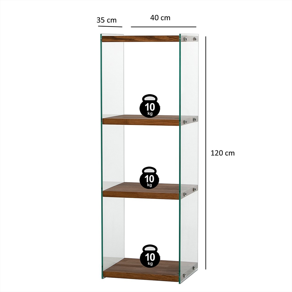 Zerano Tempered Glass Frame Bookcase With 4 Solid Wood Natural Shelves